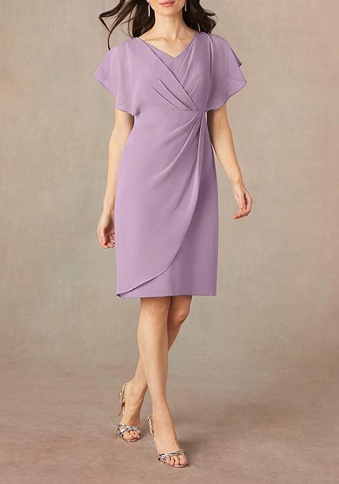 Lavender Sheath V-Neck Pleated Georgette Dress