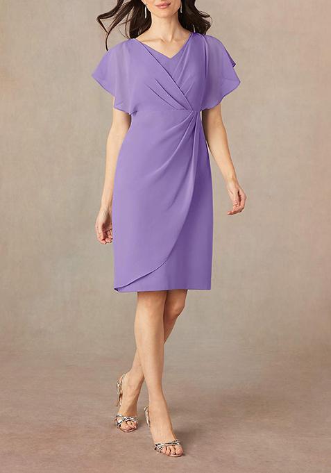 Lavender Sheath V-Neck Pleated Georgette Dress