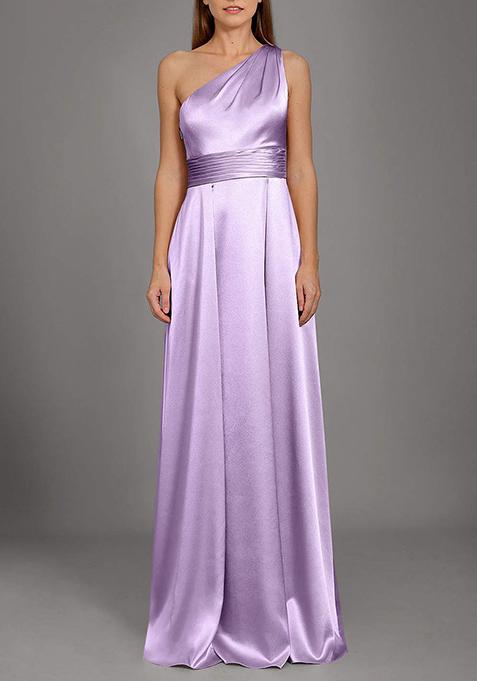 Lilac A-Line One Shoulder Metallic Satin Gown