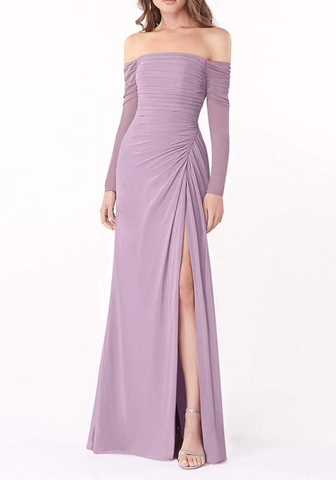 Lavender Fitted Long Sleeve Lycra Net Gown