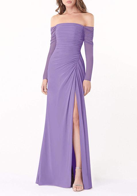 Lavender Fitted Long Sleeve Lycra Net Gown