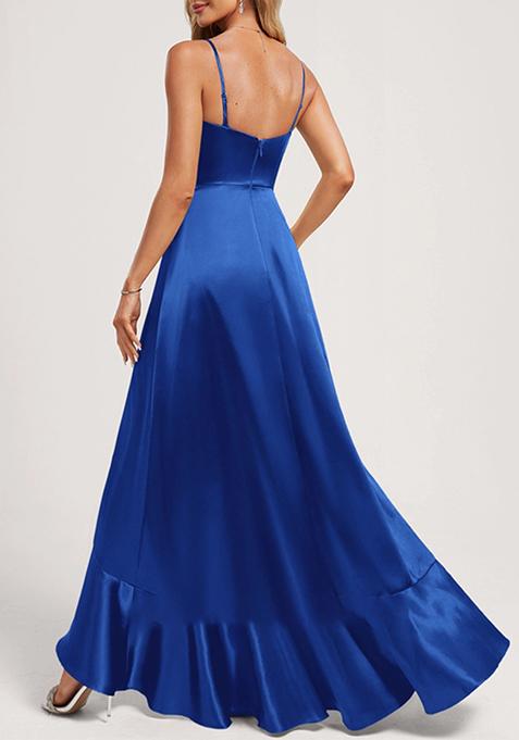 V-neck Appliqued 3/4 Sleeves Asymmetrical Dress Royal Blue main image 1