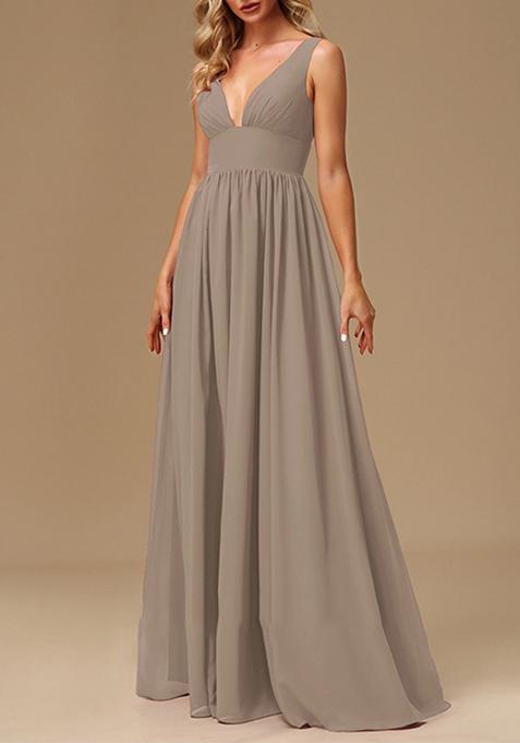 Grey A-line V-Neck Chiffon Gown