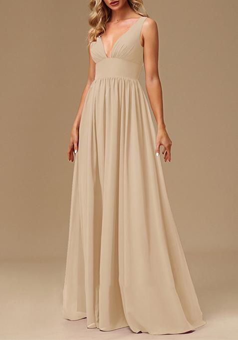 Light Brown A-line V-Neck Chiffon Gown