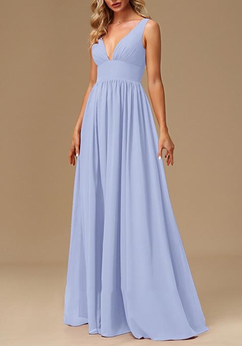 Lavender A-line V-Neck Chiffon Gown