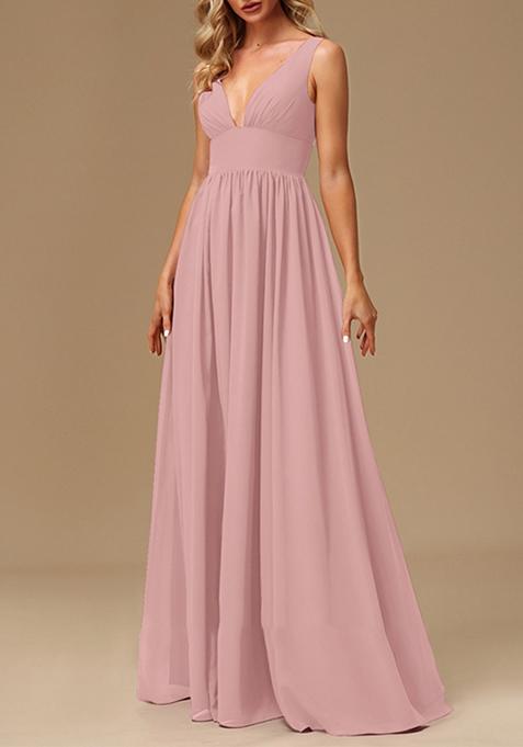 Blush Pink A-line V-Neck Chiffon Gown