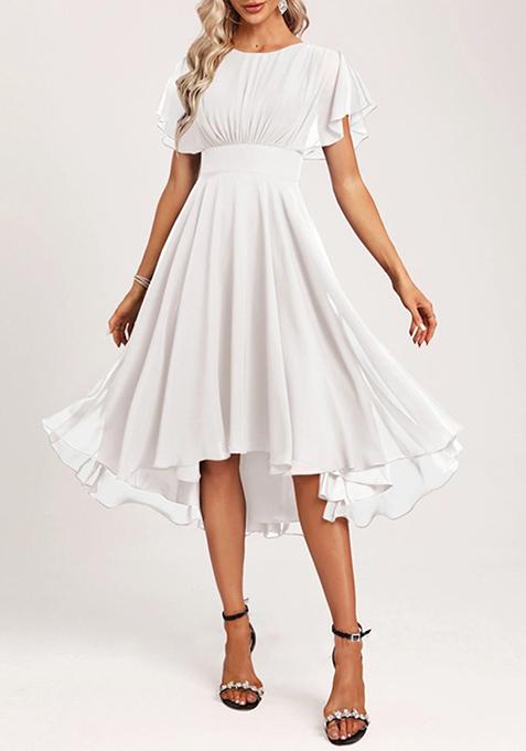 Ivory A-line Scoop Asymmetrical Ruffled Chiffon Dress