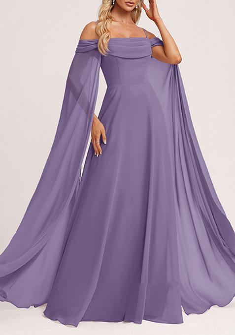 Lavender A-line Cold Shoulder Square Ruffled Chiffon Gown