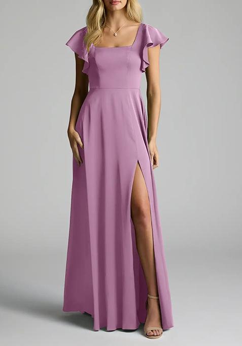 Lavender A-Line Bow Stretch Satin Gown