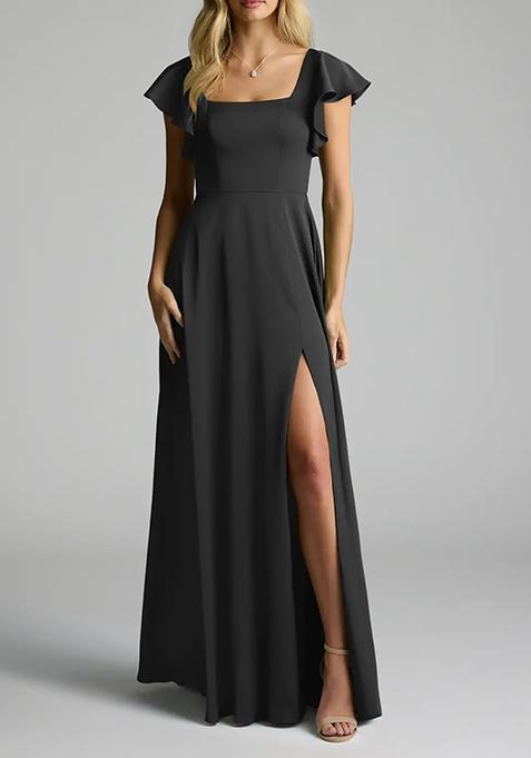 Black A-Line Bow Stretch Satin Gown