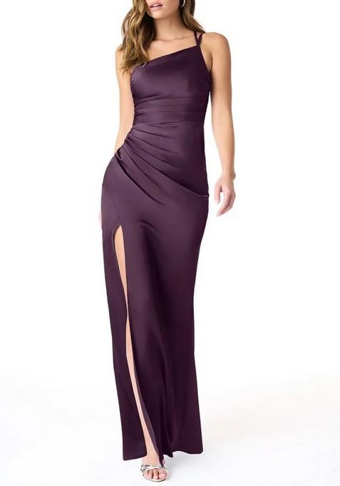 Purple Fitted One Shoulder Stretch Satin Gown