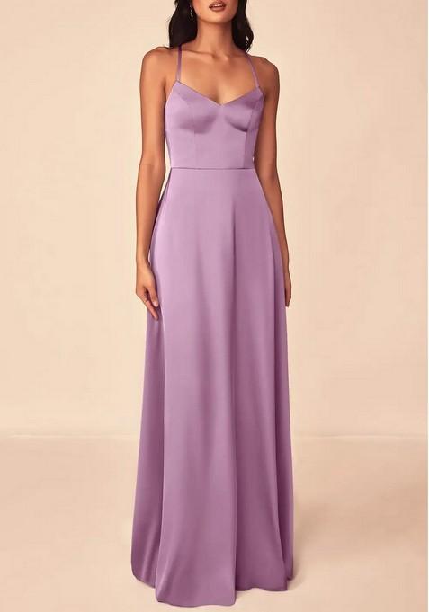 Lavender Flowy V-Neck Stretch Satin Gown