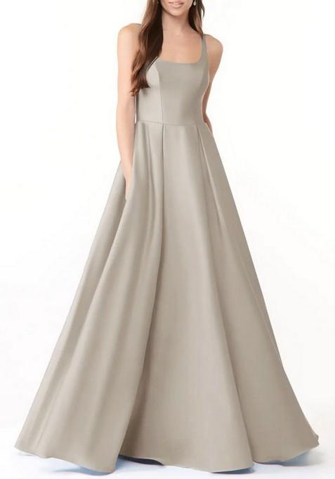 Silver Ball-Gown with Pockets Stretch Satin Gown