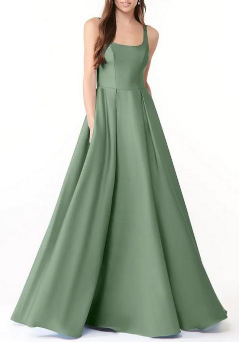 Light Green Ball-Gown with Pockets Stretch Satin Gown