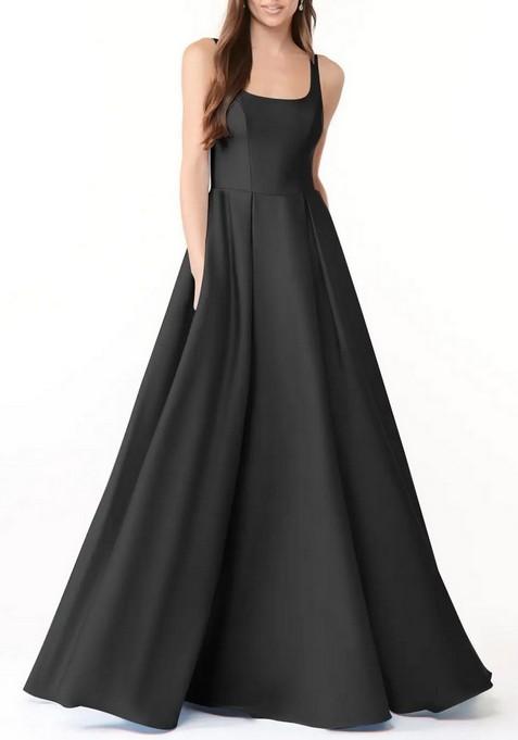 Black Ball-Gown with Pockets Stretch Satin Gown