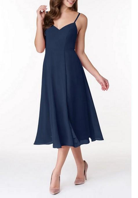 Dark Navy A-Line V-Neck Chiffon Dress