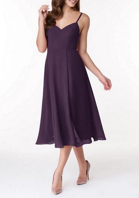 Purple A-Line V-Neck Chiffon Dress