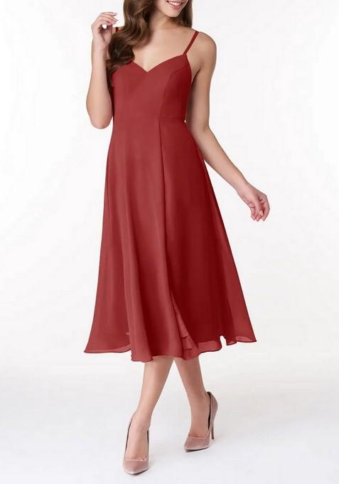 Rust A-Line V-Neck Chiffon Dress