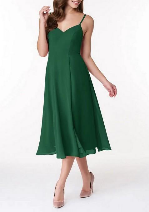 Dark Green A-Line V-Neck Chiffon Dress