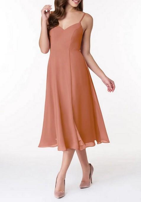 Light Brown A-Line V-Neck Chiffon Dress