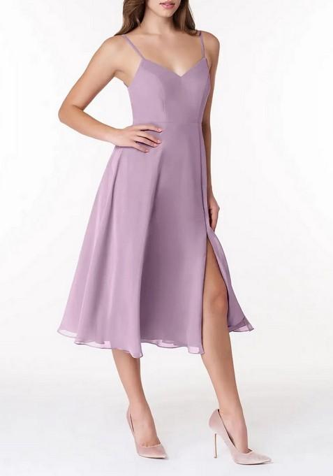 Lavender A-Line V-Neck Chiffon Dress