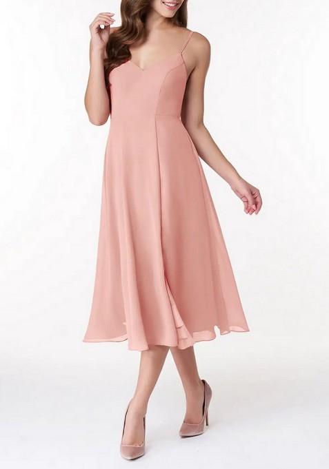 Light Pink A-Line V-Neck Chiffon Dress