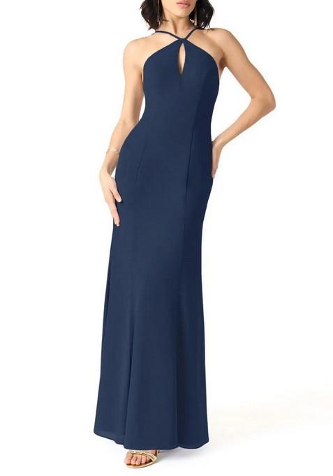 Dark Navy Mermaid Halter Chiffon Gown