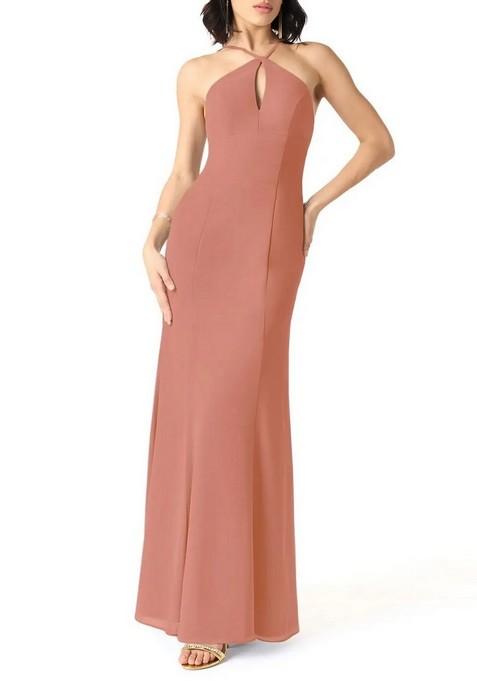 Light Brown Mermaid Halter Chiffon Gown