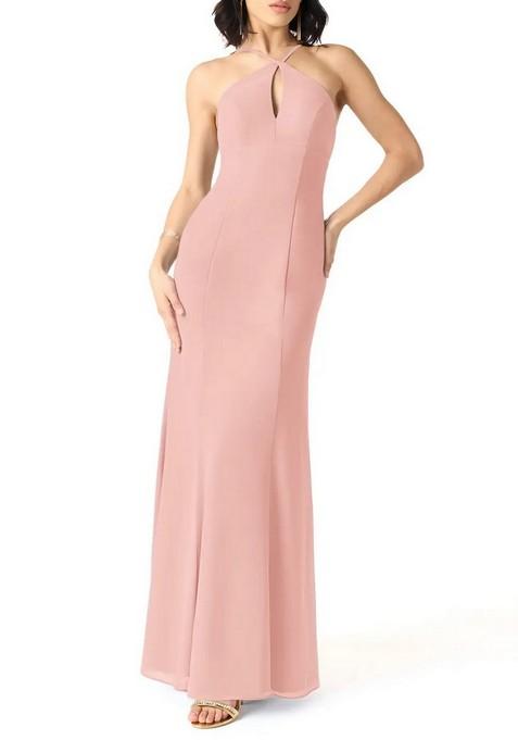 Light Pink Mermaid Halter Chiffon Gown