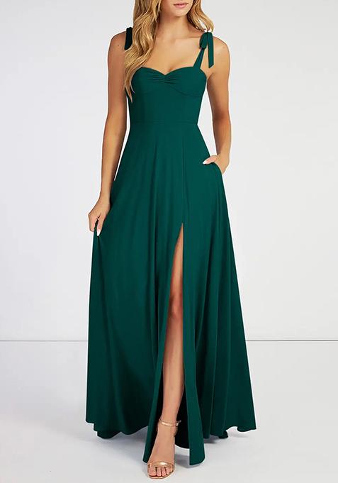 Dark Green Flowy Sweetheart Neckline Chiffon Gown