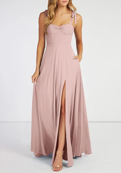 Dusty Rose Flowy Sweetheart Neckline Chiffon Gown