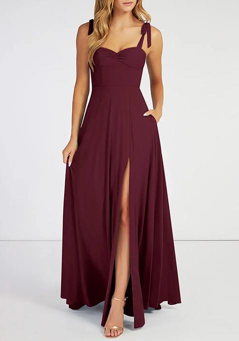 Purple Flowy Sweetheart Neckline Chiffon Gown