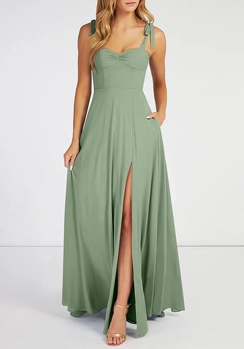 Light Green Flowy Sweetheart Neckline Chiffon Gown