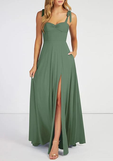 Ocean Green Flowy Sweetheart Neckline Chiffon Gown