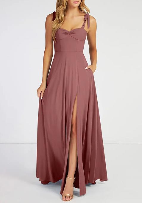 Desert Rose Flowy Sweetheart Neckline Chiffon Gown