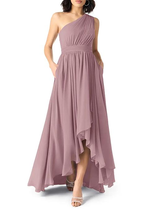 Dusty Rose A-Line One Shoulder Chiffon Gown