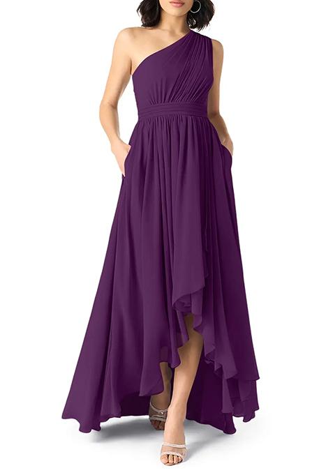 Purple A-Line One Shoulder Chiffon Gown