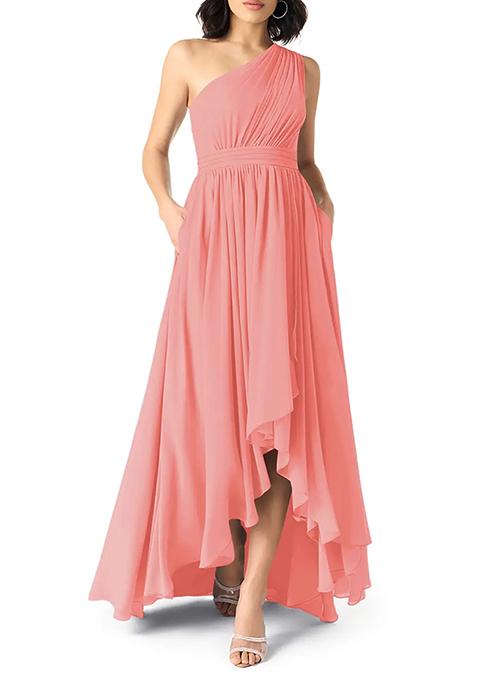 Coral A-Line One Shoulder Chiffon Gown