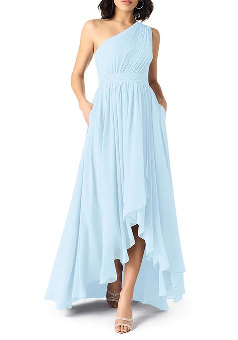 Sky Blue A-Line One Shoulder Chiffon Gown