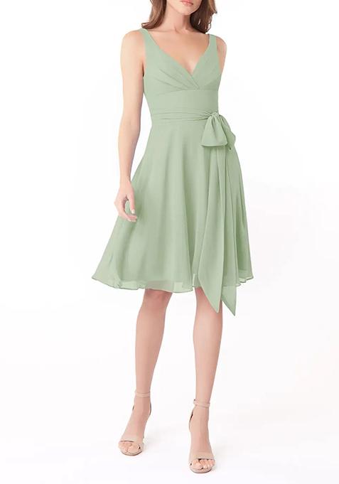 Sage Green A-Line Pleated Chiffon Dress