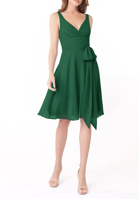 Dark Green A-Line Pleated Chiffon Dress