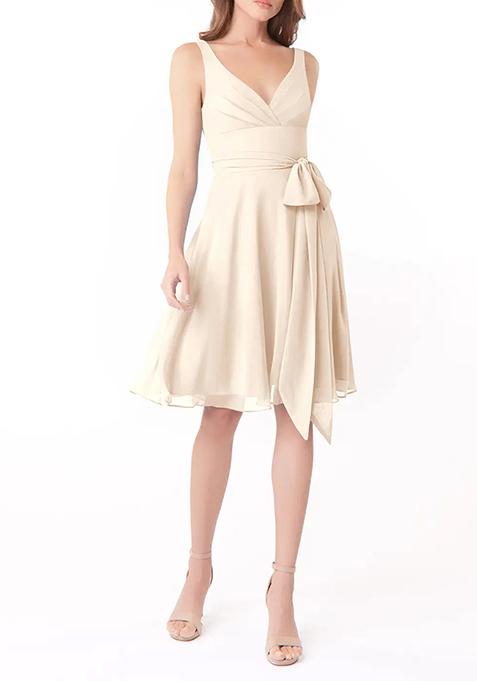 White Alabaster A-Line Pleated Chiffon Dress