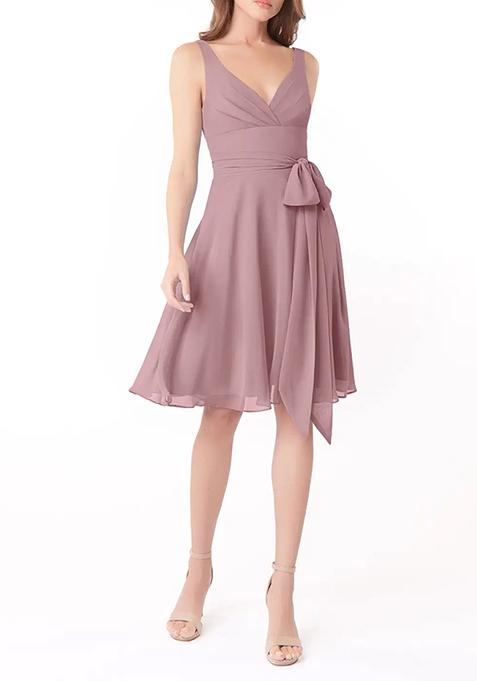 Dusty Rose A-Line Pleated Chiffon Dress