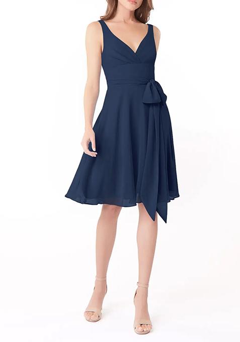 Dark Navy A-Line Pleated Chiffon Dress