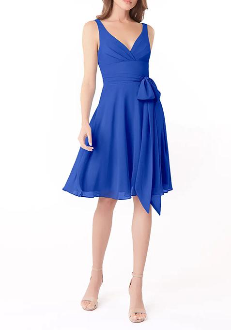 Royal Blue A-Line Pleated Chiffon Dress