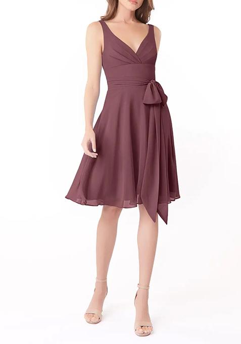 Burgundy A-Line Pleated Chiffon Dress