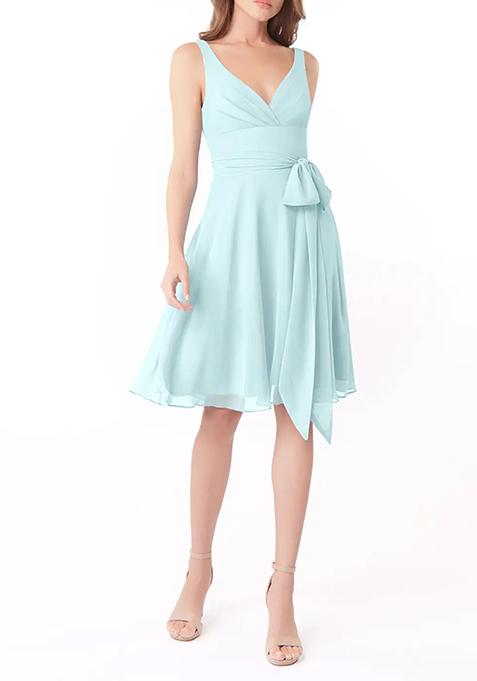 Sky Blue A-Line Pleated Chiffon Dress