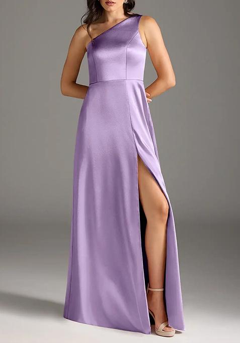 Lilac A-Line One Shoulder Satin Gown