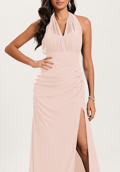 Blush Pink Sheath V-Neck Sequin Embellished Gown