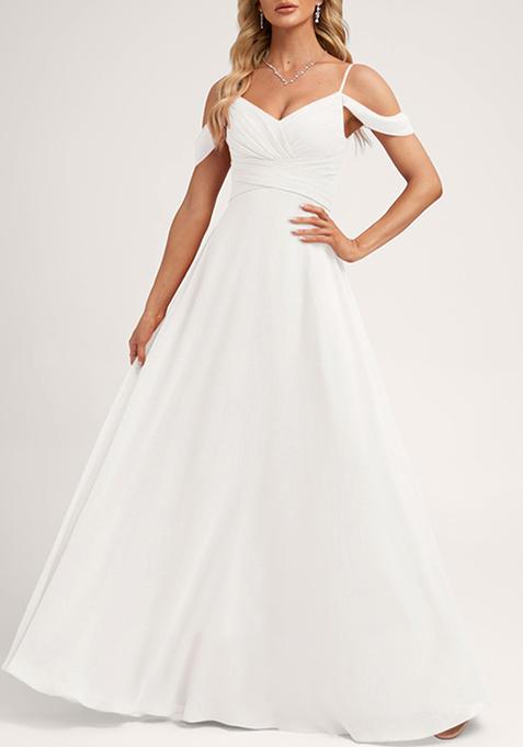 Ivory A-line Cold Shoulder Floor-Length Georgette Gown